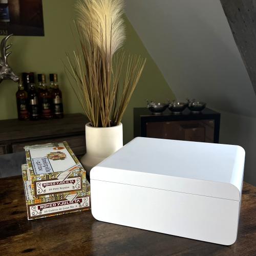 SLIGHT SECONDS Adorini Carrara Deluxe White Cigar Humidor - Medium - 75 Capacity (AD050)